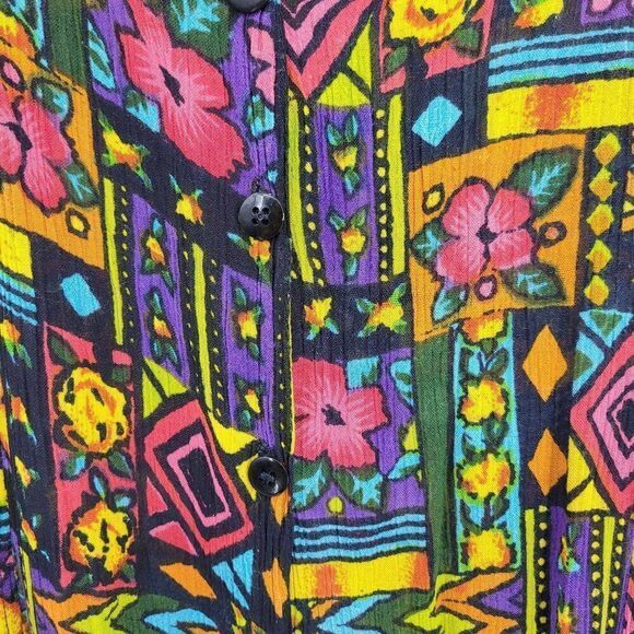 Vintage 80s Dress M Maxi Dopamine Jamaican Tropical Sleeveless MuMu Pinafore - Picture 3 of 9